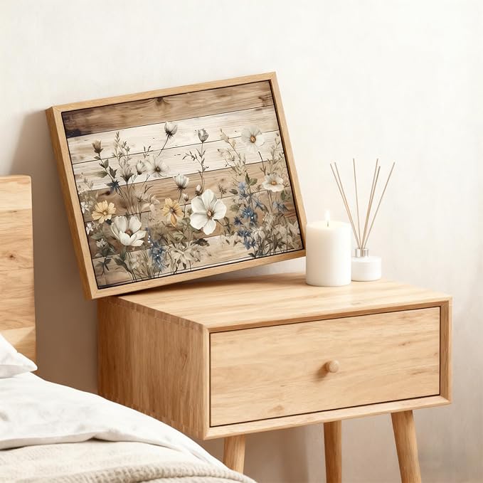 Framed Vintage Floral Wall Art Rustic Flowers Wall Decor Farmhouse Canvas Poster Picture for Home Wall Decor, Living Room and Bedroom Decor 12x16in