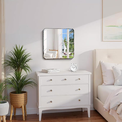 CILIBER Beveled Mirror, 18x18 Square Bathroom Mirror Rounded Corner, 3mm Tempered Glass, 18 inch Frameless Vanity Mirror with Beveled Edge for Bathroom, Bedroom, Living Room and Entryway