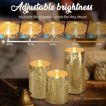 LEDHOLYT Rechargeable Flameless Candle, Flickering LED Pillar Glass Fake Candle with Remote and Timer, Built-in Battery Real Wax Electronic Candle for Room Decoration, Set of 3