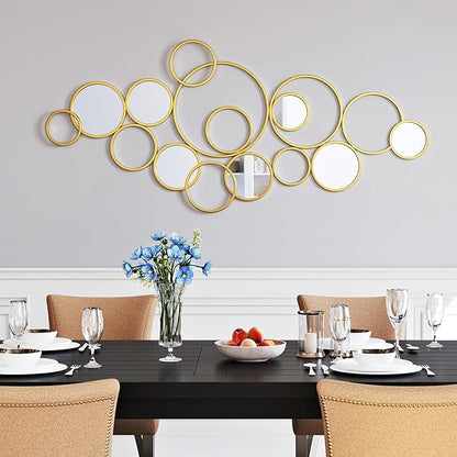 PERHOM Multiple Circles Wall Mirror - 58"x27" Large Gold Modern Decorative Mirror for Home Decor - Thick Metal Framed Split Wall Art Sculptures for Living Room, Entryway, Bedroom, Dinner Room