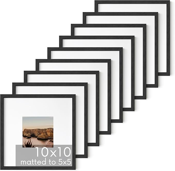 HAUS AND HUES Black Oak Wood 10x10 Picture Frames - Set of 9, Square Frames with Mat, Modern Frames for Posters and Gallery Wall (10x10 in, Black, Set of 9)