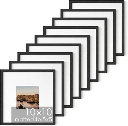HAUS AND HUES Black Oak Wood 10x10 Picture Frames - Set of 9, Square Frames with Mat, Modern Frames for Posters and Gallery Wall (10x10 in, Black, Set of 9)