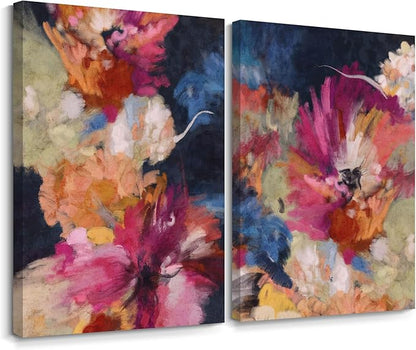 Colorful Abstract Wall Art Decor Modern Flower Canvas Wall Art Abstract Flower Pictures Painting Modern Colorful Artwork Posters Abstract Prints for Living Room Bedroom 24x36 Ready to Hang Set of 2