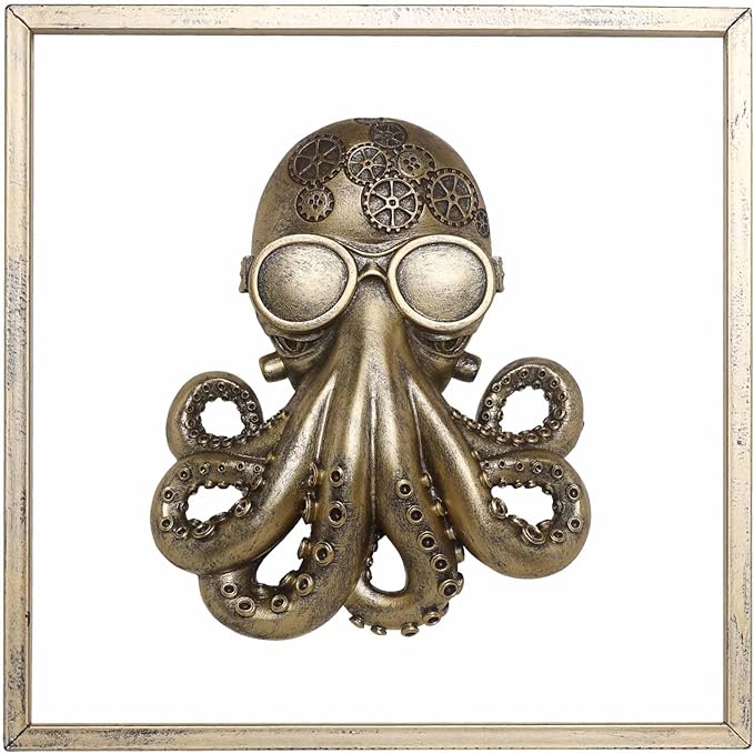 JJALIGHTS Exquisite Resin Animal Head Wall Sculpture (Gift Metal Frame) - octo Imitation Copper Vintage Decor for Living Room, Bedroom & Office | Decorative Wall Hanging Art (Octopus)