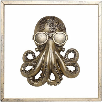 JJALIGHTS Exquisite Resin Animal Head Wall Sculpture (Gift Metal Frame) - octo Imitation Copper Vintage Decor for Living Room, Bedroom & Office | Decorative Wall Hanging Art (Octopus)