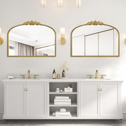 WallBeyond Gold Vintage Mirror for Vanity 32x24 Inch, Gold Antique Mirror with Ornate Frame, Arched Vintage Wall for Bathroom, Living Room, Fireplace, Entryway