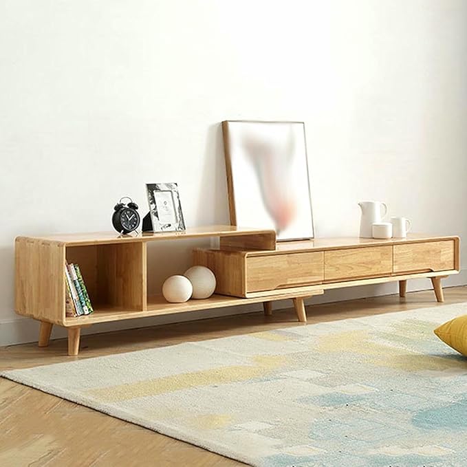 Extendable TV Stand Minimalist Rectangle Entertainment Center TV Console Table with Drawers and Open Shelves for Living Room, Bedroom~/