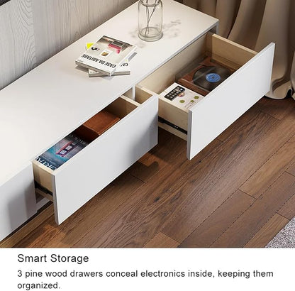 homary Wood Extendable TV Stand Rectangle Entertainment Center with Shelves & Drawers White & Walnut Media Console for Living Room Bedroom