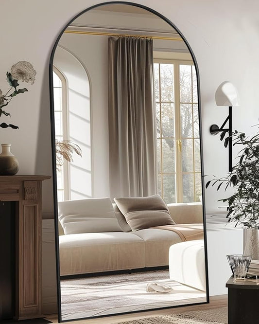 Antok Oversized Full Length Mirror with Stand, 81"x41" Arched Floor Mirror, Aluminum Frame, Wall Mounted/Leaning/Free Standing, Large Body Mirror for Bedroom Living Room Entryway Dressing Room,Black