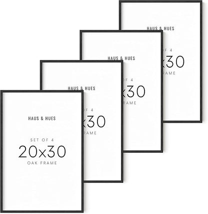 HAUS AND HUES 20x30 Black Oak Frame Set of 4 - Wooden Wall Display for Posters & Artwork