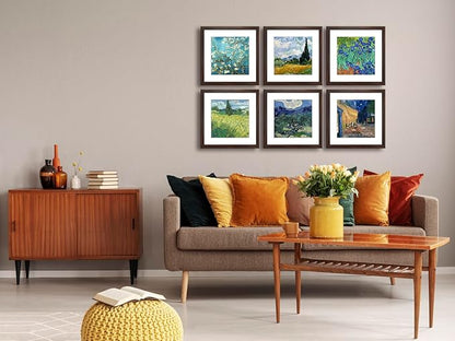 11x11 Picture Frame Set of 6 with Real Glass for Pictures 8x8 with Mat or 11x11 Without Mat, Wall Gallery or Tabletop display Photo Frames in Walnut
