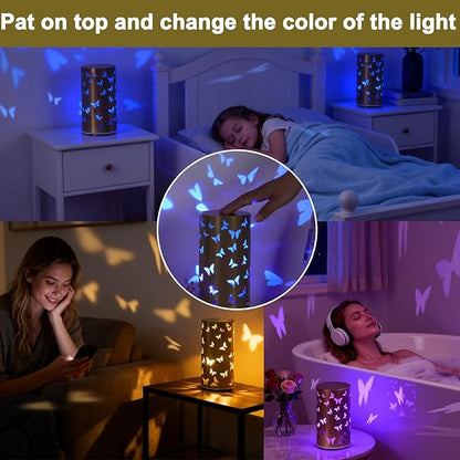 Butterfly Night Light - USB Table Lamp with Rotating Projection, Portable Bedside Light for Bedroom, Coffee Shop, Gifts for Women, Mom, Birthday
