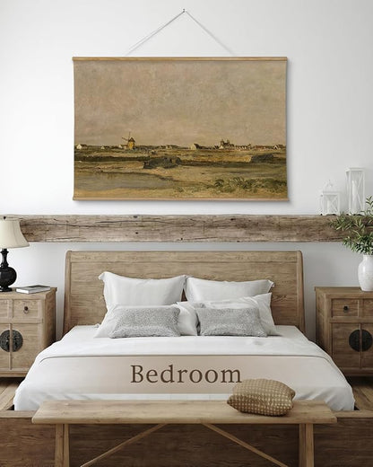 InSimSea 36x54 Extra Large Canvas Scroll Wall Art, Vintage Village Landscape Oil Painting, Oversized Nautical Decor for Living Room, Bedroom, Dining Room, Office