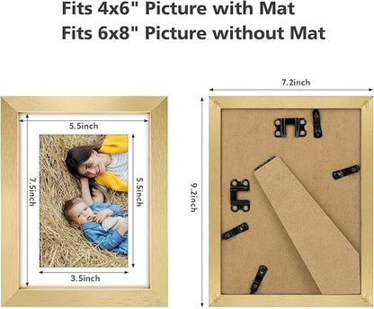 Golden State Art, 6x8 Picture Frame Set of 3 - Matted to 4x6 Photo - Engineered Wood Gallery Frame Set - Wall Mounting or Tabletop Display (Gold, 3 Pack)