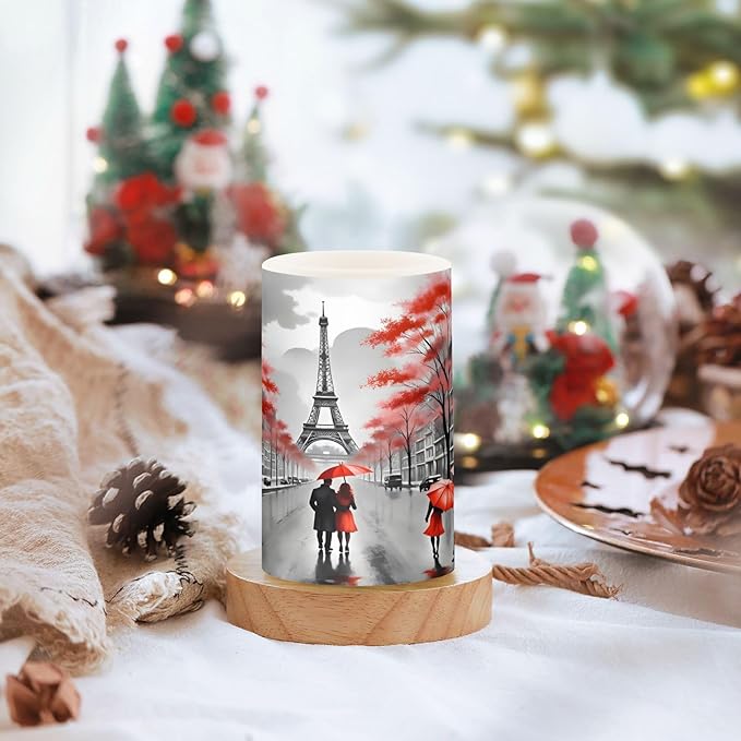 ALAZA France Paris Eiffel Tower Flickering Flameless Candles Valentines Day Battery Operated with Remote Timer,Tea Light Candles LED Pillar Votive Candles Set of 2 for Outdoor Indoor Decorations