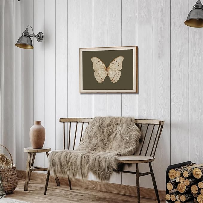 Uniro Vintage Framed Wall Art, Classical Butterfly Oil Paintings, Dark Moody Insect Canvas Prints Artwork with Antique Frame, Saige Green Wall Decor Pictures for Bedroom, Kitchen, Shelf, Bathroom Wall Decor, Cottagecore Room Decor - 12x16Inch
