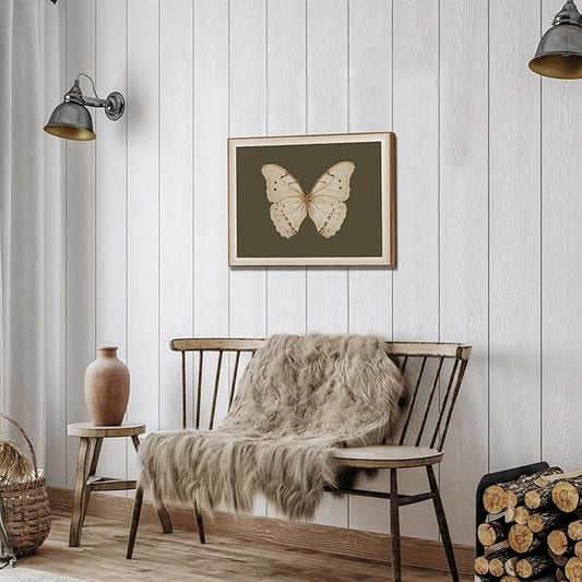 Uniro Vintage Framed Wall Art, Classical Butterfly Oil Paintings, Dark Moody Insect Canvas Prints Artwork with Antique Frame, Saige Green Wall Decor Pictures for Bedroom, Kitchen, Shelf, Bathroom Wall Decor, Cottagecore Room Decor - 12x16Inch