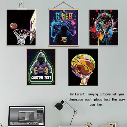 Neon Gamer and Basketball Wall Art Set of 9, Cool Gaming Headset Skull Controller Sports Canvas Prints, Colorful Graffiti Style Posters for Boys Teen Bedroom Game Room Wall Decor 8x10 Inch Unframed