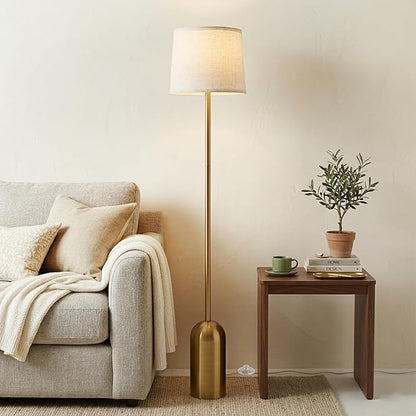 Gold Floor Lamps for Living Room, Dimmable Standing Lamp with Remote and Bulb, Modern Brass Tall Lamp with Heavy Metal Base, 3 Color Temperatures, Vintage Stand Up Light for Bedroom Reading Corner