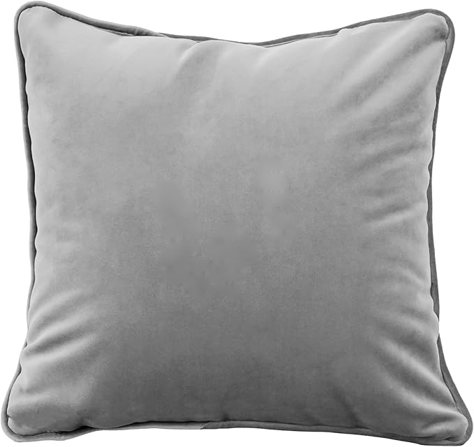FDP 15" x 15" Velvet Square Pillow Set with Piping Decorative Throw Pillow for Home Dcor in Living Room, Bedroom or Lounge (2-Pack) - Smoke, 15157-343