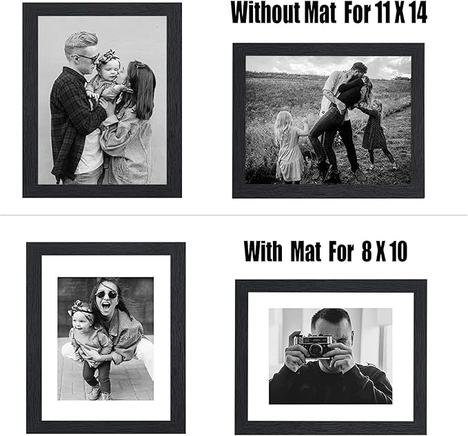 11x14 Picture Frame Rustic Black Wood Set of 6,Display Pictures 8x10 with Mat or 11x14 Without Mat,Multi Photo Frames Collage for Wall