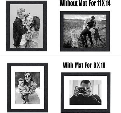 11x14 Picture Frame Rustic Black Wood Set of 6,Display Pictures 8x10 with Mat or 11x14 Without Mat,Multi Photo Frames Collage for Wall