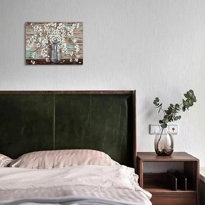 KERPEESU Bathroom Canvas wallart Flowers Theme Modern Farmhouse Painting Pictures for Bedroom Watercolor Wall Decor Framed Artwork for Office Kitchen Rustic Brown wallart Home Wall decor 12x16,Blue