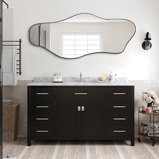 Irregular Frameless Mirror, 60"x24" Large Asymmetrical Tempered Glass Mirror, Modern Organic Shape Mirrors for Living Room Bedroom Hallway Entryway, Hangs Vertically or Horizontally