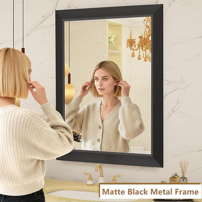 SMIROR Matte Black Bathroom Mirror for Over Sink 30x 30 inch, Metal Thick Frame Rectangle Vanity Mirror for Wall, Anti-Rust, Horizontally or Vertically Mounted