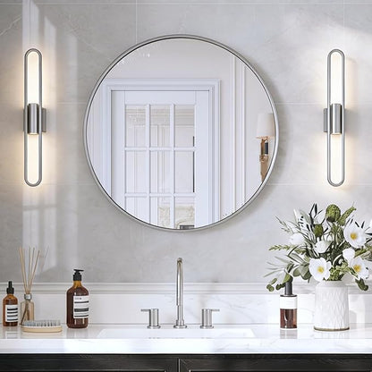 USHOWER Brushed Nickel Bathroom Mirrors for Over Sink, 30 Inch Circle Mirror with Metal Frame, Wall Mirror for Vanity, Entryway, Living Room, Hallway and Bedroom Decor