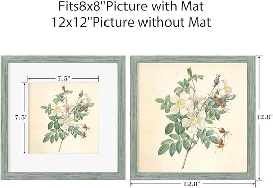 12x12 Picture Frame Set of 9, Display Pictures 8x8 with Mat or 12x12 without Mat, Multi Collage Gallery Square Photo Frames for Wall or Tabletop, Rustic Green