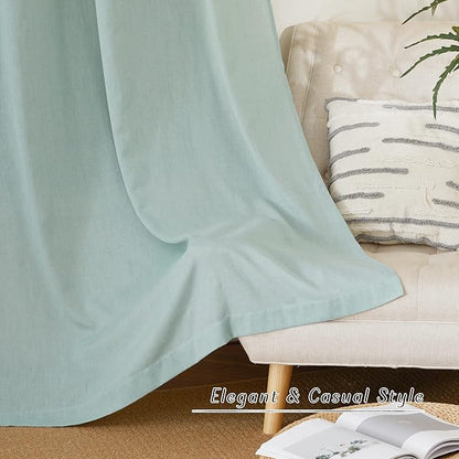 NICETOWN Sage Green Short Linen Curtains for Kitchen, Thick Flax Small Window Treatments Semi Sheer Privacy Assured with Light Through for Cafe/Bathroom, W42 x L48, 2 Panels