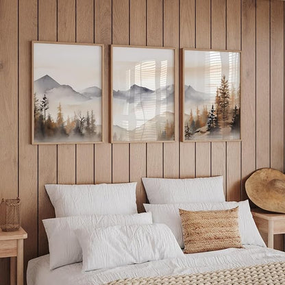 Neutral Mountain Wall Art Decor Set of 3 Forest Canvas Wall Art Poster Landscape Wall Art Artwork Modern Pictures Abstract Painting Watercolor Prints for Living Room Bedroom 24x36 Inch Unframed