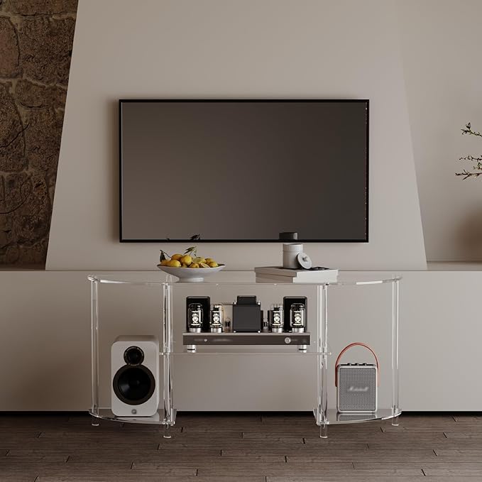 Eglaf Acrylic TV Stand - 3-Tier Semi-Circular TV Console Table - Corner TV Stand Entertainment Center with Open Shelves, TVs up to 50 Inch, 47.2'' L x 13.4'' W x 22.4'' H