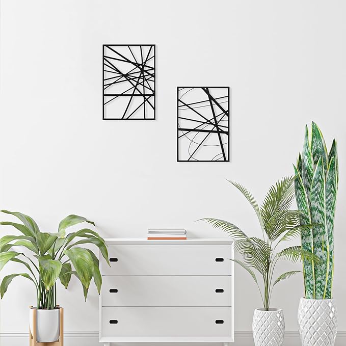 Art3dwallpanels Black Abstract Wall Art, Metal Single Line Art Wall Decor, 3D Textured Sculptures, Modern Decor for Living Room Bedroom Bathroom Study, 17'' x 12'', 4 Pack