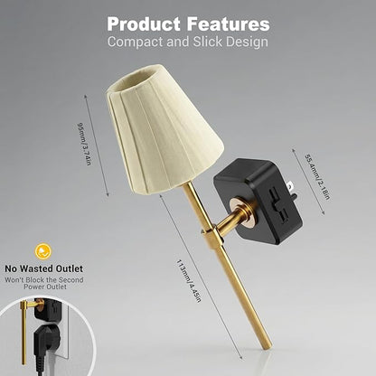 JandCase Night Lights Plug into Wall, 2 Pack Vintage Nightlights, Dusk to Dawn Sensor, 0-100LM Dimmable, Pleated Fabric Beige Lamp for Living Room Bedroom Hallway