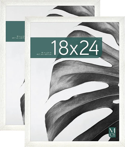 MCS Studio Gallery 18x24 Poster Frame White Woodgrain Engineered Wood, Vertical & Horizontal Wall Hanging Large Picture Frame for Photos, Posters & Art Prints (2-Pack)