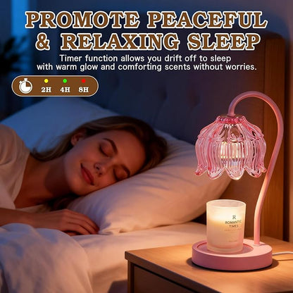 Funistree Pink Candle Warmer Lamp with Timer Dimmable,Lily of The Valley Candle Lamp Warmer, Mothers Day Birthday Gift Idea for Women Her Mom Who Have Everything, Wax Warmer for Jar Candles
