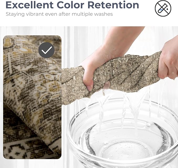 OPPODREAM Vintage Brown 2x10 Runner Rug, 2 x 10 Retro Washable Rug Non Slip, Low-Pile Faux Wool Carpet, Distressed Floor Mat for Kitchen, Hallway, Entry-Way, Entrance, Indoor Back Door