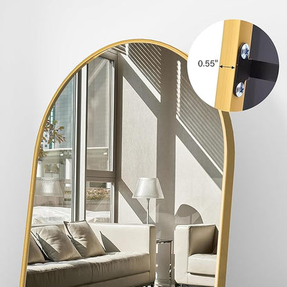 Floor Length Mirror, 76"x34" Arch Full Length Mirror Hanging or Leaning, Body Mirrors with Stand, Arched-Top Wall Mounted Mirrors with Aluminum Frame for Bedroom (Gold)
