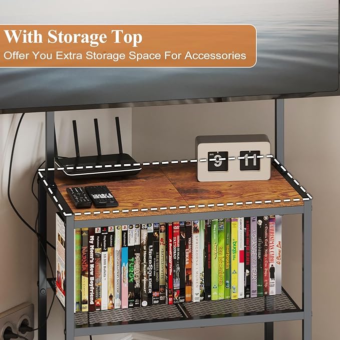23 Inch to 50 Inch Floor Small Corner TV Stand with Storage Shelves for Living Room Bedroom, Universal Floor Television Stands with Mount, Rustic Brown Corner TV Table Desk Shelf for Small Space