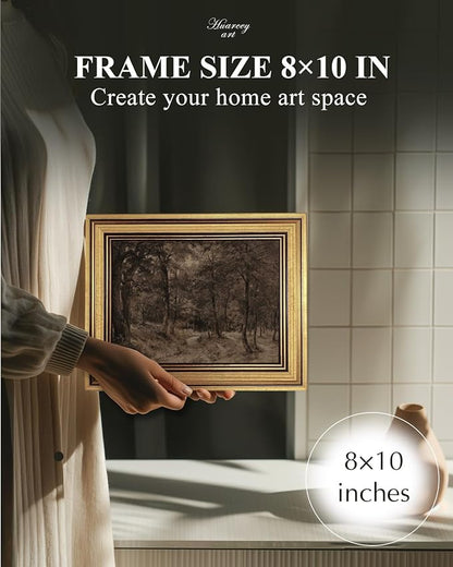 HUARCEY Gold Framed Vintage Wall Art for Living Room Nature Painting Prints Shelf Decor for Kitchen Aesthetic Bedroom Wall Art Gifts Charcoal Landscape Home Decor Farmhouse Path Forest Canvas Artwork