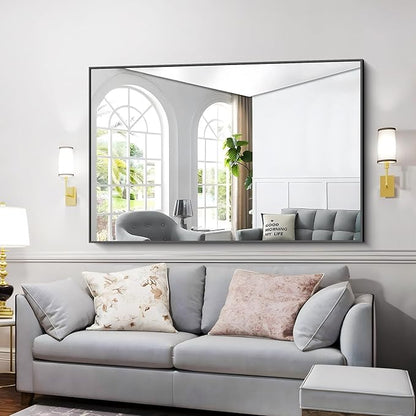 DESBING Black Bathroom Mirror for Wall, 60x36 Inch Rectangle Mirrors with Metal Frame, Modern Vanity Wall Mirror Decor for Entryway Hangs, Bathroom Living Room Horizontal or Vertical