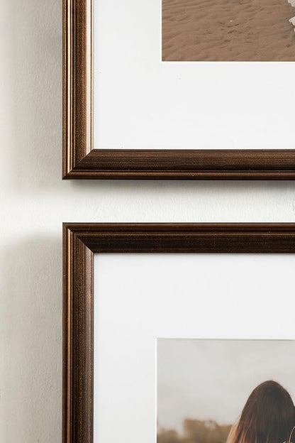 Kate and Laurel Adlynn Rectangle Picture Frame Set of 3; 14 x 18 matted to 11 x 14; Bronze; Vintage Three-Piece Frame Set for Gallery Wall Frame Set in Living Room Wall Decor