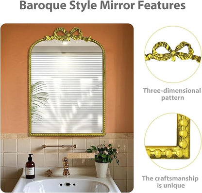 Antique Baroque Vintage Vanity Mirror Inch, Gold with Ornate Antique Frame, Arched Vintage Wall Mirror for Living Room, Fireplace, Entryway (Golden (Arched 2), 22" L x 15" W)