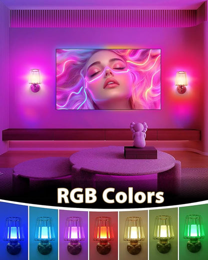 Adetu Crystal Wall Sconces Set of Two, Battery Operated Wall Sconce with 10000mAh Dimmable Magnetic Bulbs and Remote, RGB Rechargeable Wall Lights for Bedroom Living Room Hallway Decor