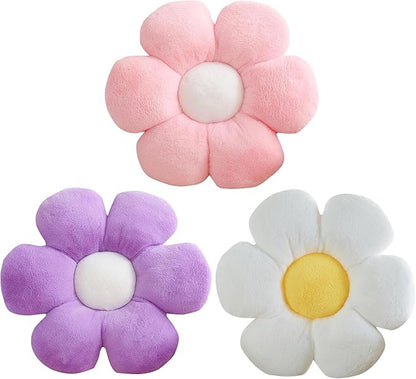 CANGHI 3 PCS Flower Pillows Flower Shaped Throw Pillow Cute Daisy Pillows Seating Cushions for Adults Kids Home Bedroom Sofa Chair Couch Decor (White/Pink/Purple, 15.74 inch)