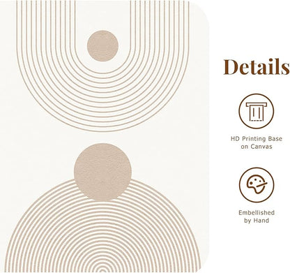 SAFERRYHOME Large Boho Abstract Wall Art Set of 3, Mid Century Neutral Framed Canvas Print Beige Modern Wall Decor, Geometric Line Artwork for Living Room Bedroom Office,Ready to Hang, 24"x36"