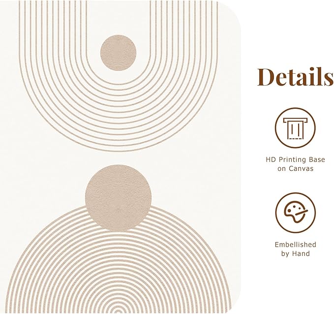 SAFERRYHOME Boho Abstract Wall Art Set of 3, Mid Century Neutral Framed Canvas Print Beige Modern Wall Decor, Geometric Line Artwork for Living Room Bedroom Office,Ready to Hang, 16"x24"