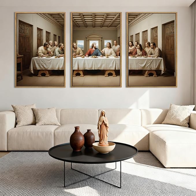 The Last Supper Canvas Wall Art Framed Christian Wall Decor 16x24 Inch Framed Jesus Religious Painting Modern Bible Pictures Set of 3 for Living Room Bedroom Hallway Office